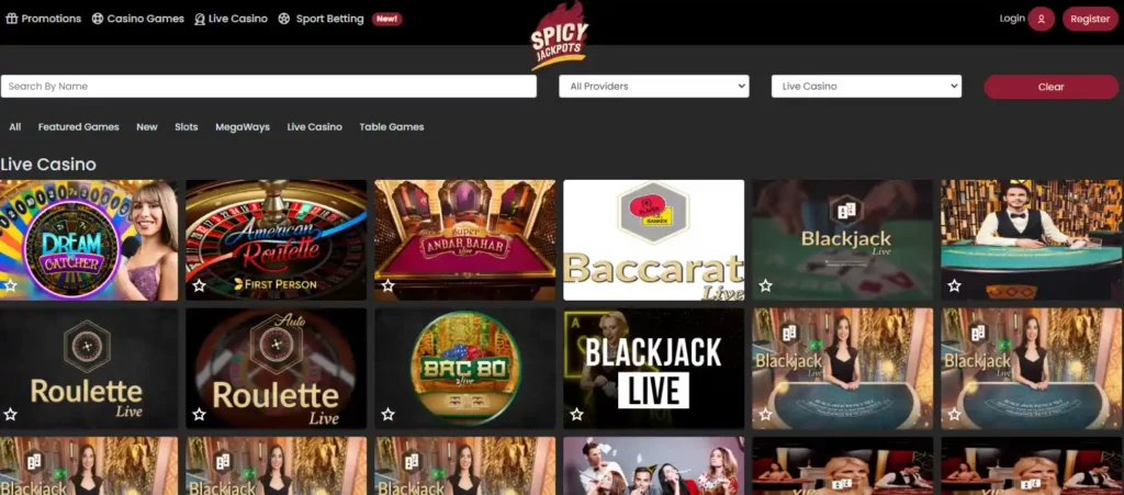 Spicy Jackpots live casino