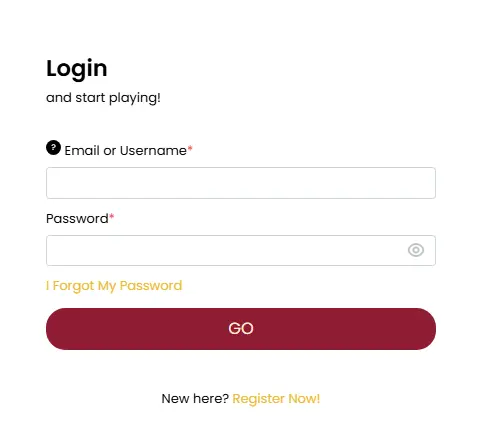 Spicy Jackpot casino login form
